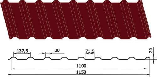 Кровельный профнастил нс-20 ral3005 полимер матовый 0.45мм